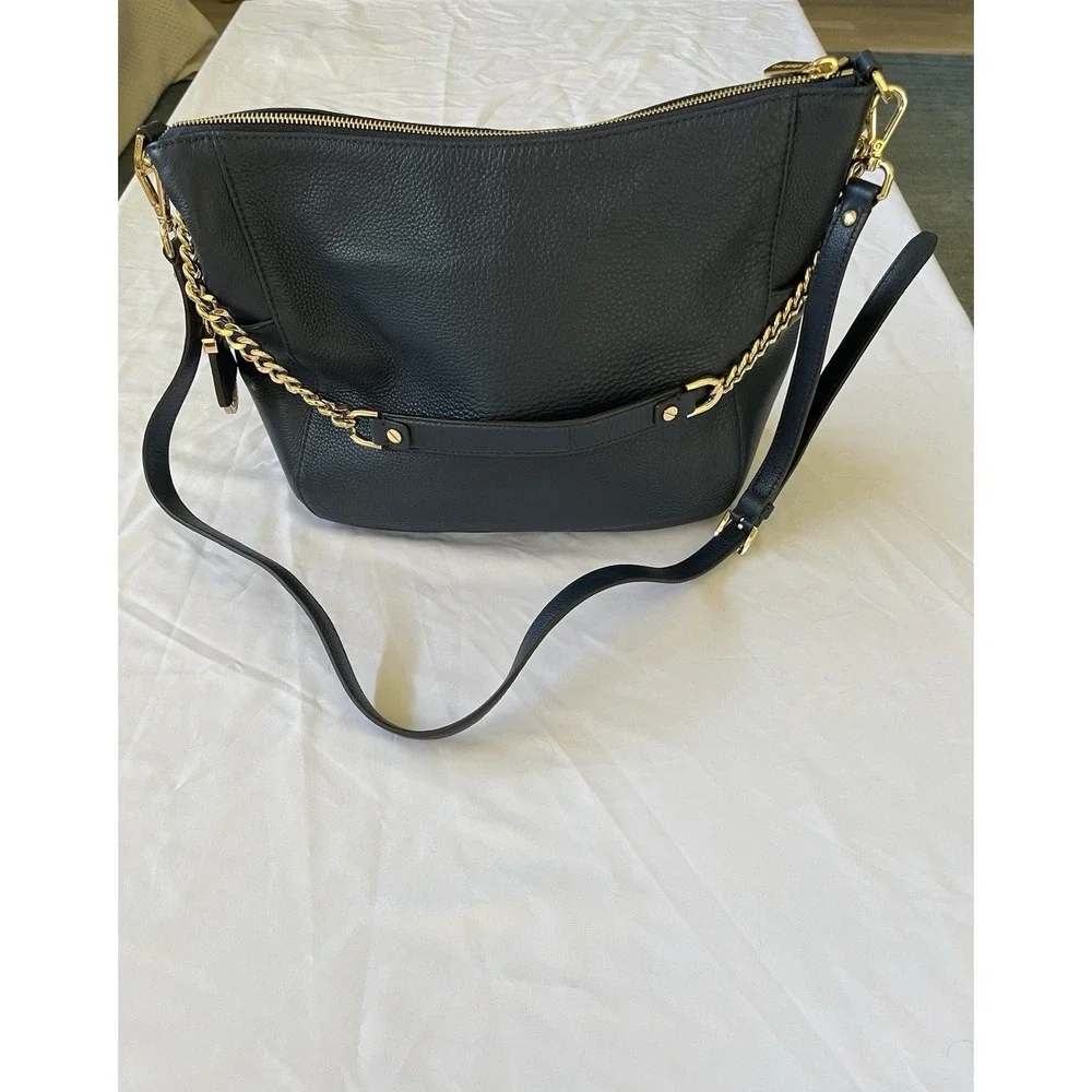 Michael Kors Nolita Medium Pebbled Leather Shoulder Bag In Midnight Blue New